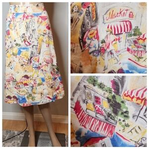Liz Claiborne Market Printed 100% linen a-line skirt. Size 14P.